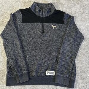 Victoria's Secret Grey Black Quarter Zip Sweatshirt Pullover Cozy Athleisure